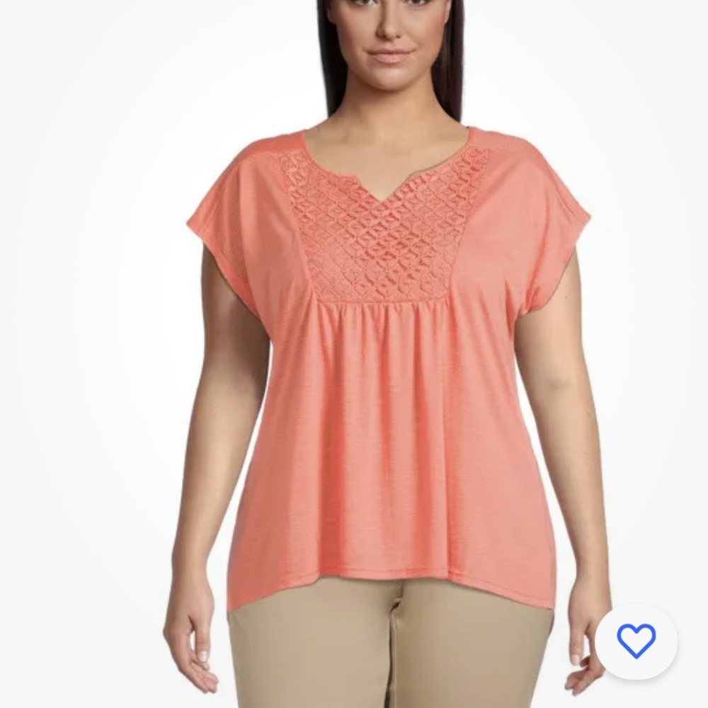 RealSize Women’s Plus Size Coral Crochet Bib Tunic Top 3X NEW